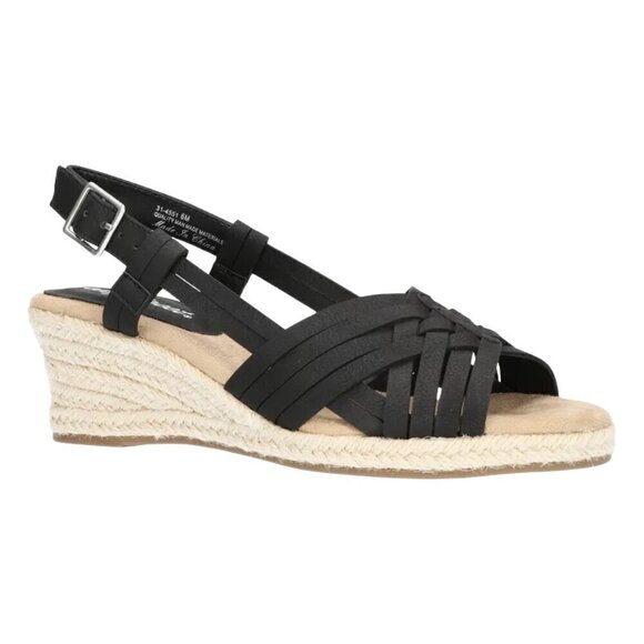 Easy Street Black Strappy Espadrille Wedge Sandals Size 9N - Picture 1 of 8